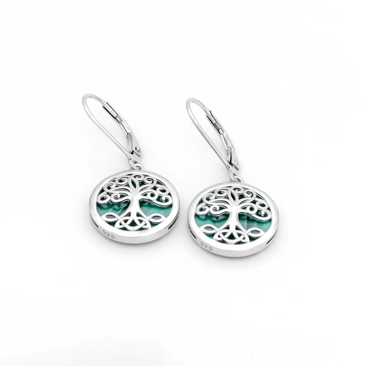 Silver Malachite Tree Of Life Drop Earrings 1...