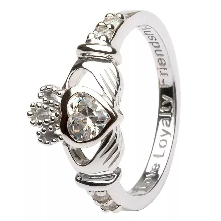 1 Claddagh Birthstone Ring April SL90CZ 4...