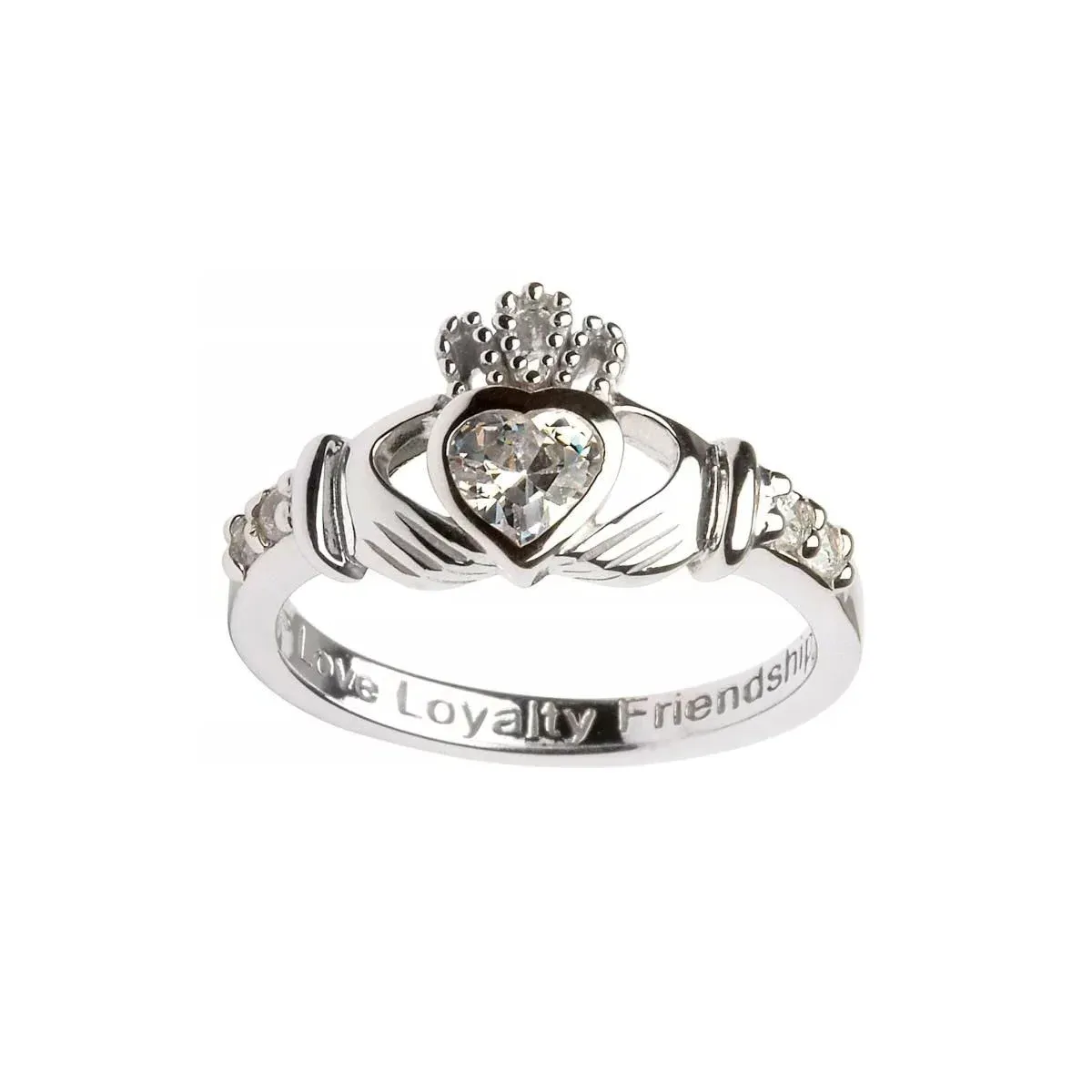 April Birthstone Claddagh Ring - Love, Loyalty, Friendship