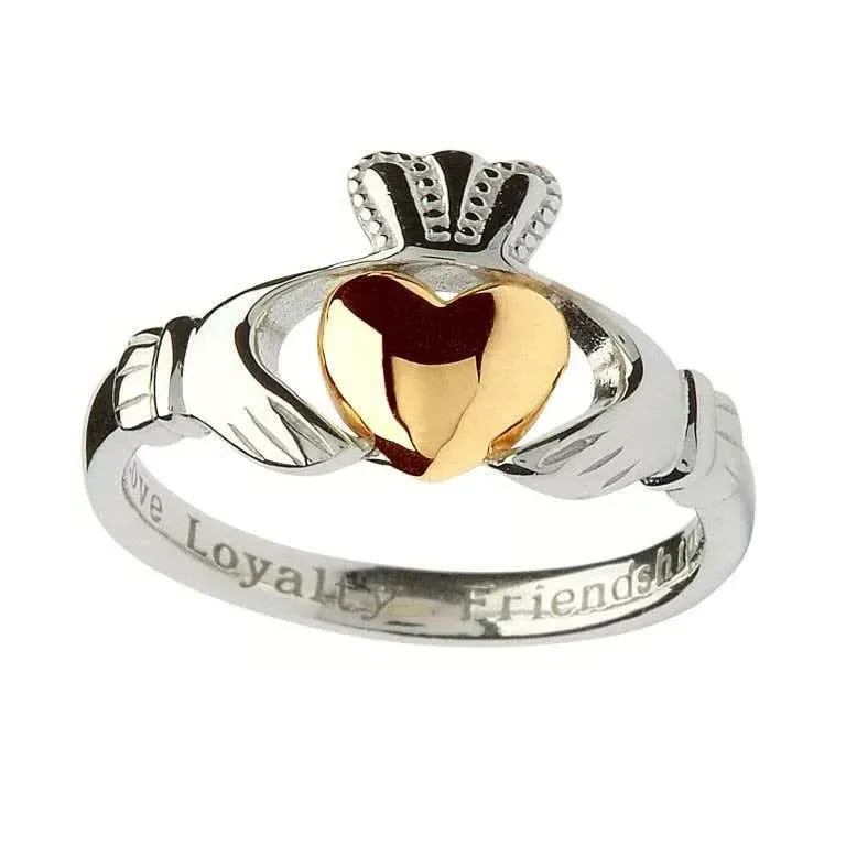 Claddagh Sterling Silver Ring With Real 10k Gold Heart SL96_