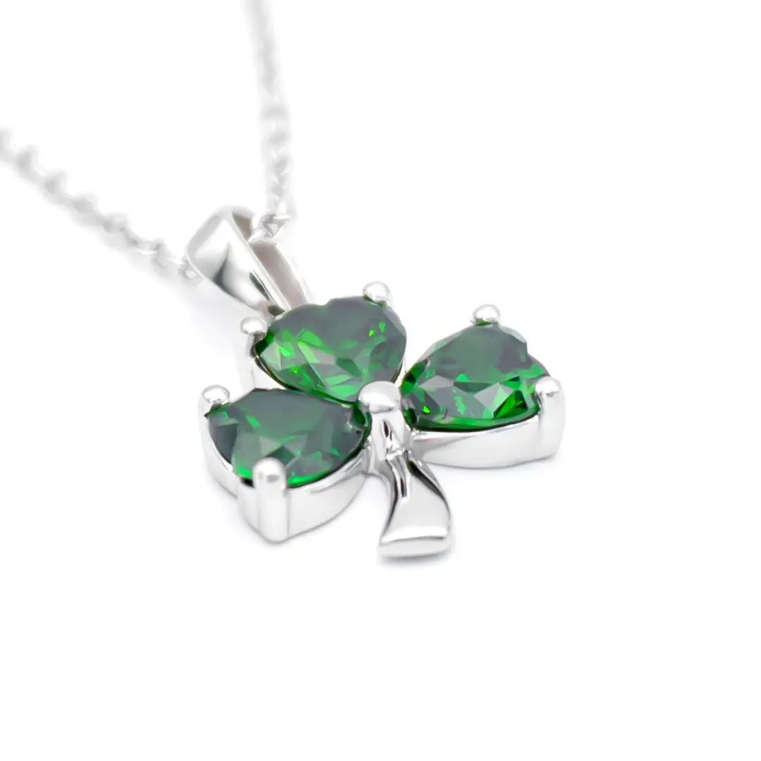 Silver Green Shamrock Necklace 1...