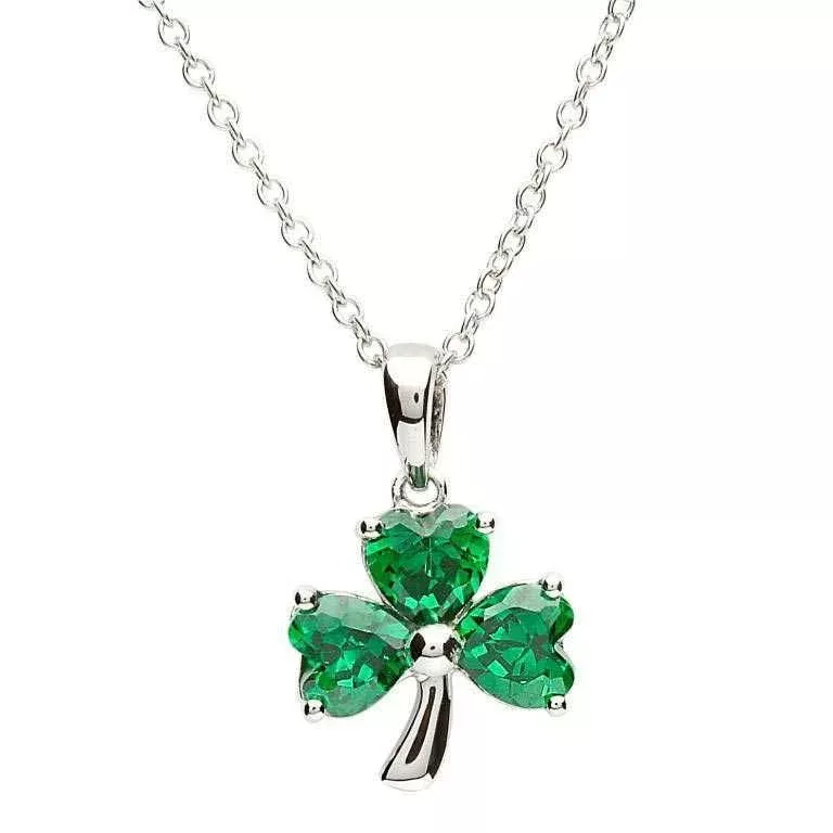 Silver Shamrock Stone Set Necklace SP1095 4...