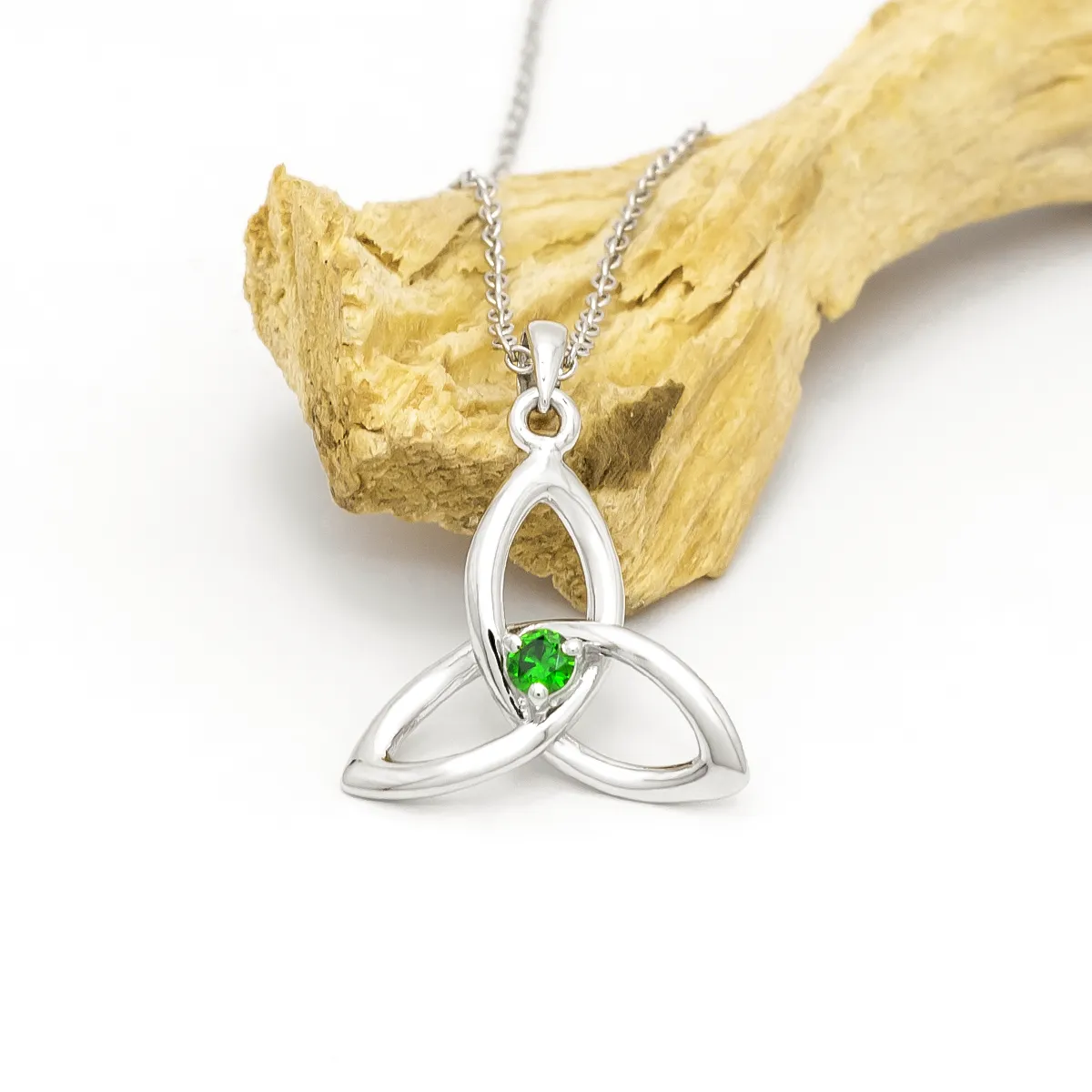 Silver Trinity Knot Necklace with Green Stone Photo 3 
