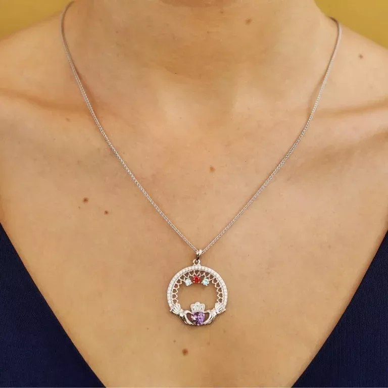 Three Stone Family Claddagh Pendant Photo 2 