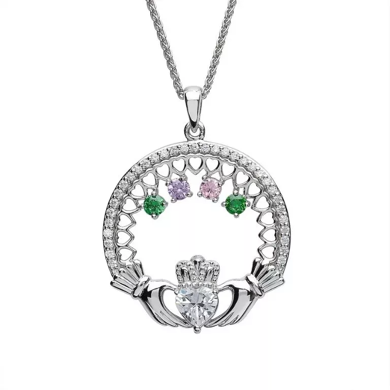 1 Four Stone Family Claddagh Pendant...