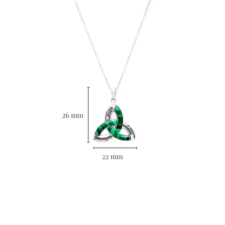 3 Trinity Knot Malachite Pendant In Sterling Silver With Measurement Sp2282