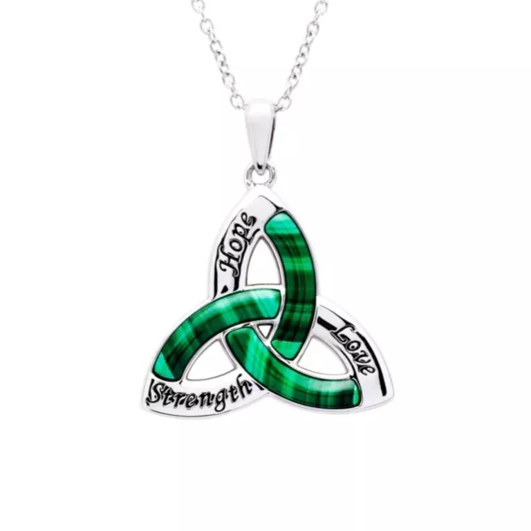 Sterling Silver Malachite Trinity Knot Pendant...