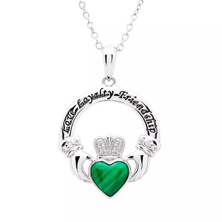 Sterling Silver Malachite Claddagh Pendant...