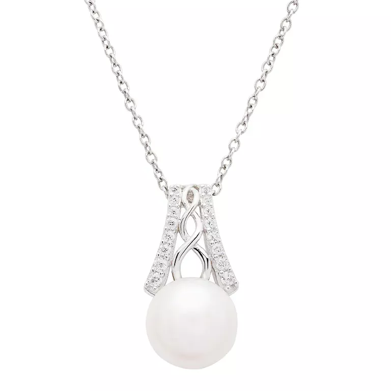 2 1 Sterling Silver Pearl Trinity Knot Pendant Sp2293 Closeup...