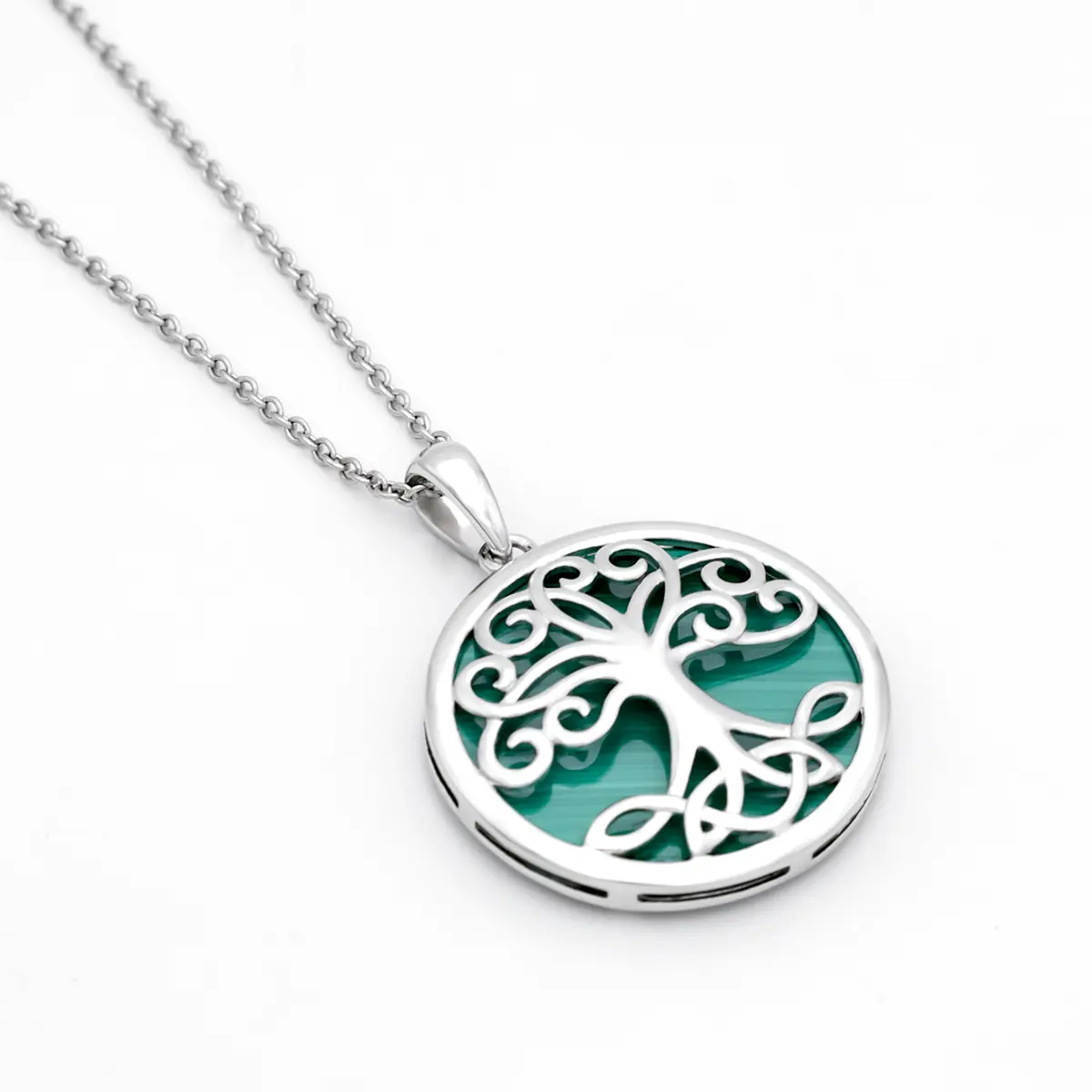 Silver Malachite Tree Of Life Pendant 2...