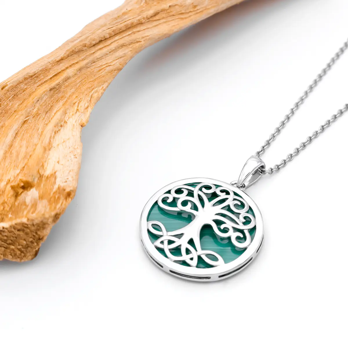 Silver Malachite Tree Of Life Pendant 4...