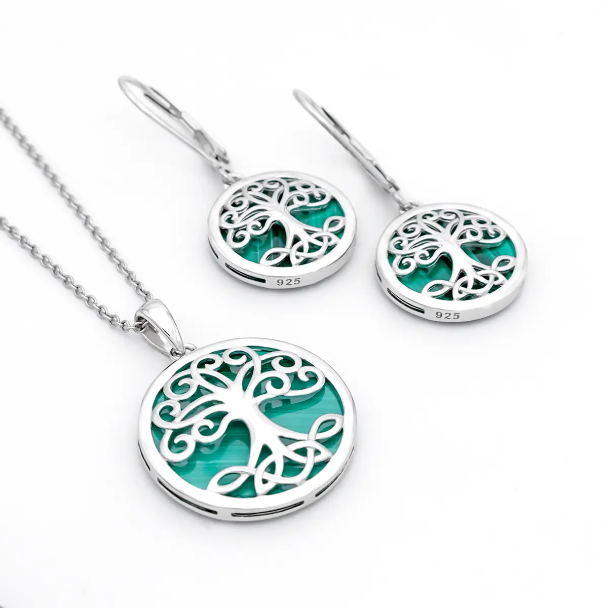 Silver Malachite Tree Of Life Pendant 5...