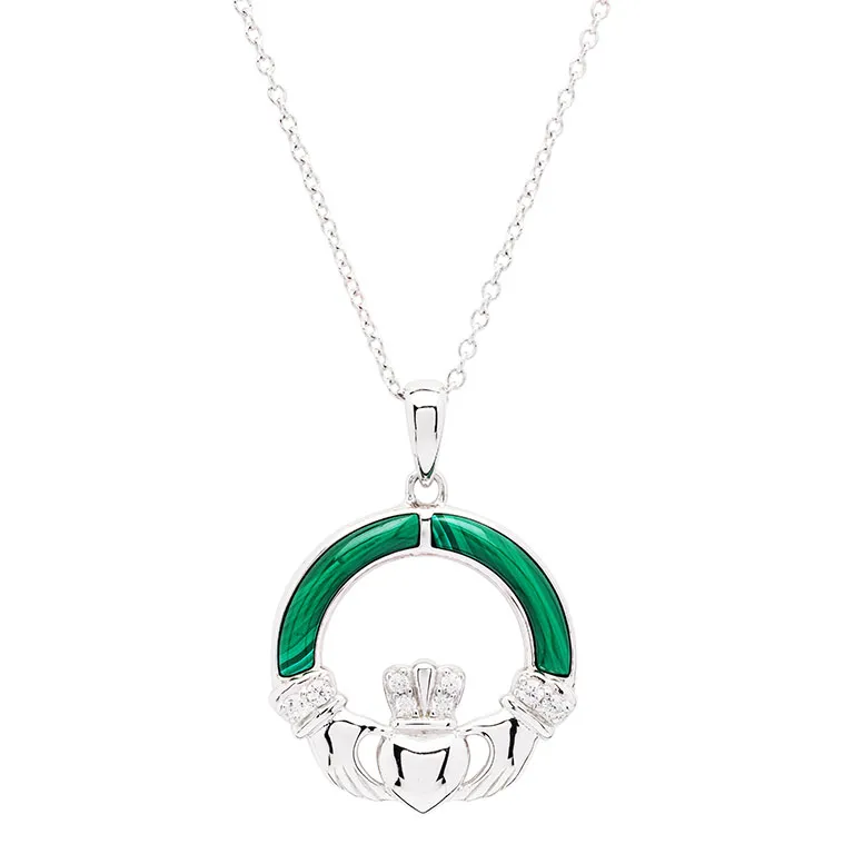 Green Malachite Sterling Silver Claddagh Pendant Photo 2 