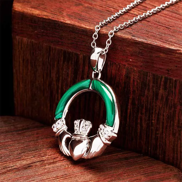 Green Malachite Sterling Silver Claddagh Pendant Photo 3 