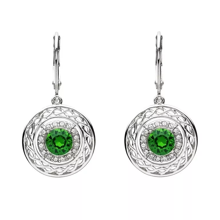 Sterling Silver Green Crystal Celtic Drop Earrings...