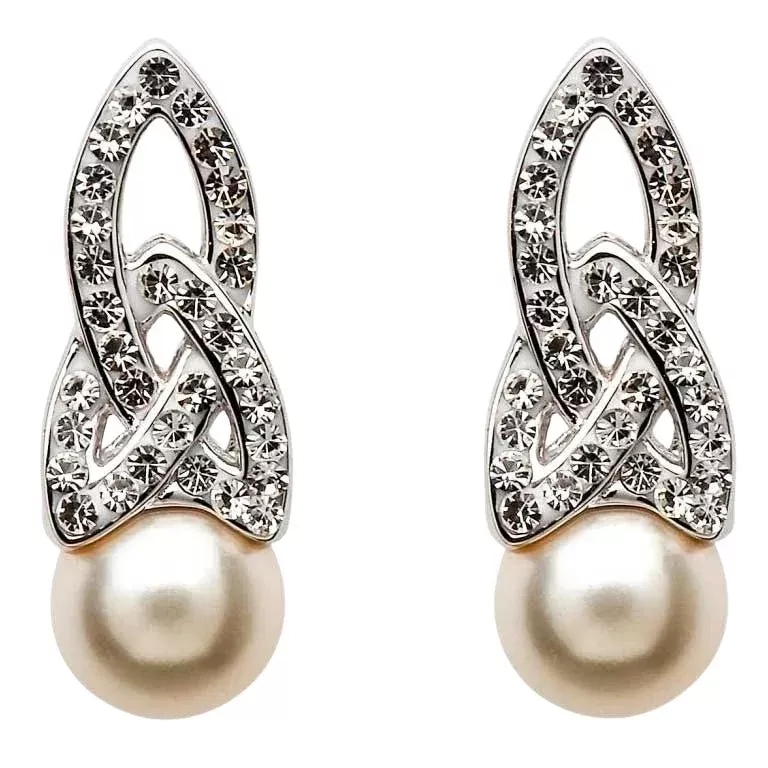 Sterling Silver Swarovski Trinity Knot Pearl Earrings