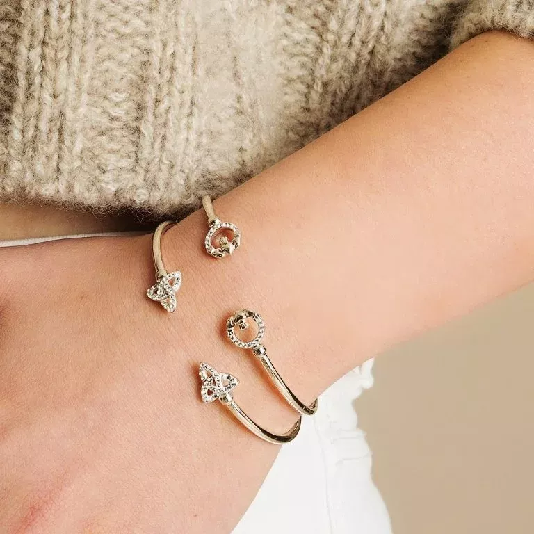 2 Silver Claddagh Bangle Adorned With Swarovski Crystal...