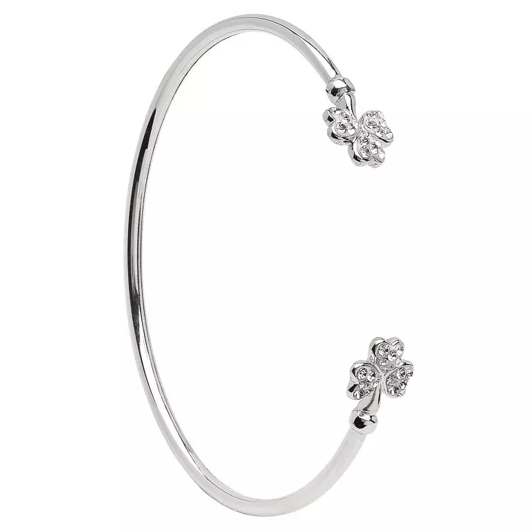 1 Silver Shamrock Bangle Adorned With Swarovski Crystal SW72 4...