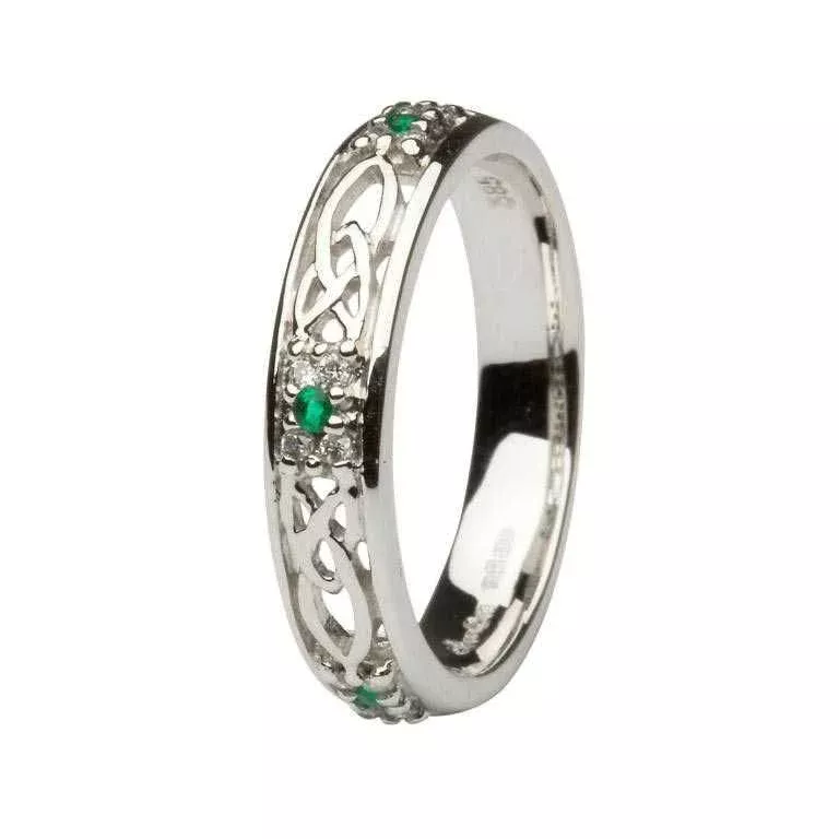 Celtic Wedding Band Ladies Emerald and Diamond Set Photo 9 