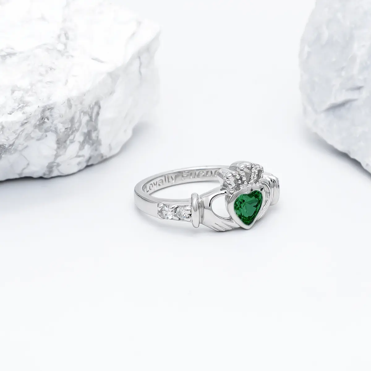 May Birthstone Claddagh Ring - Love, Loyalty, Friendship Photo 2 