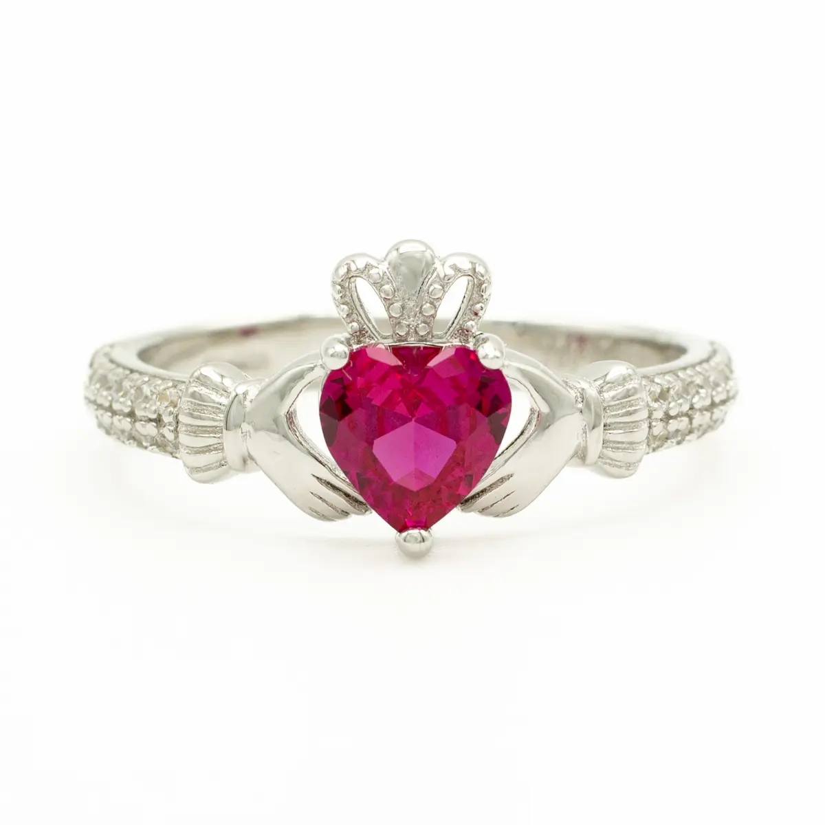 Silver July Claddagh Birthstone Ring