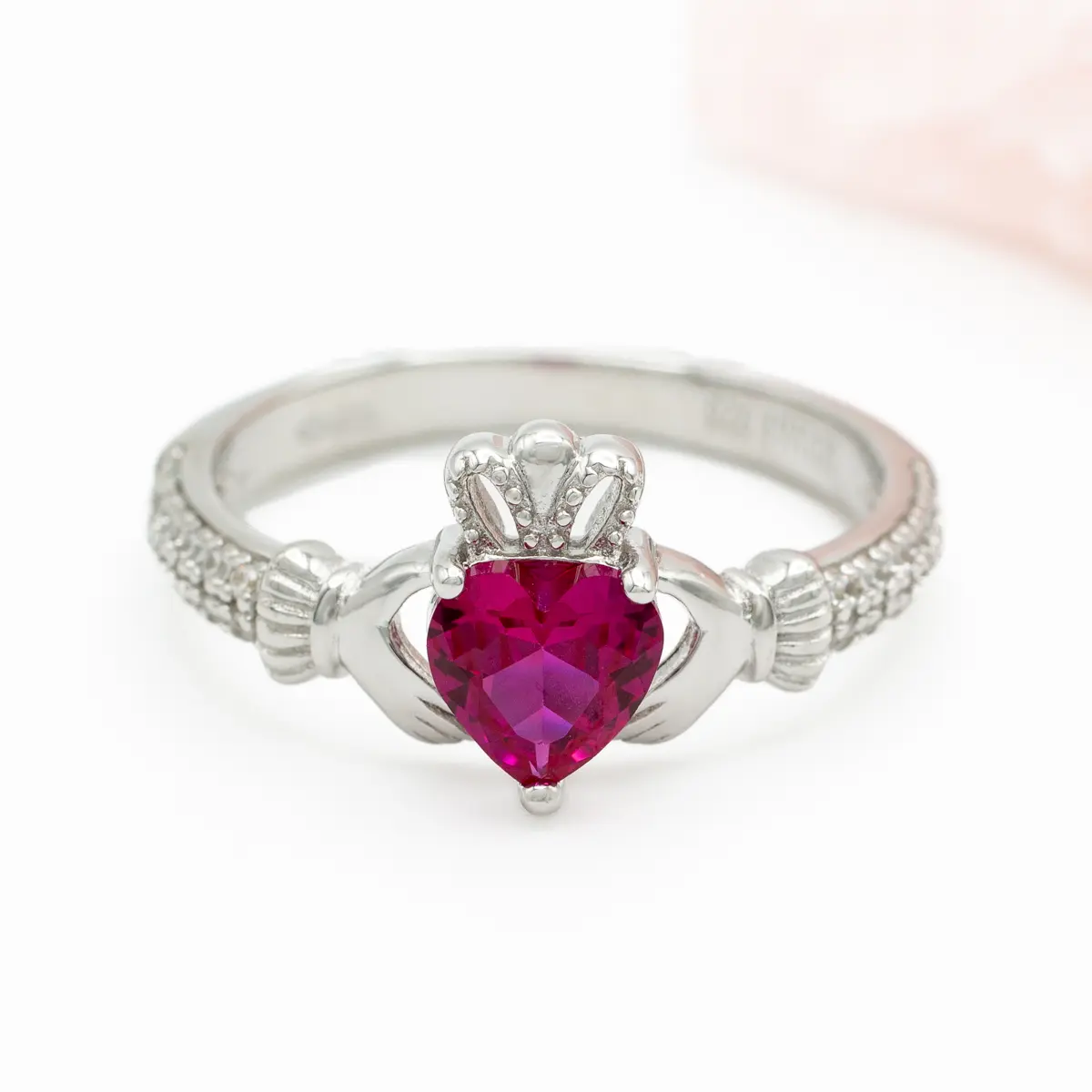 Silver July Claddagh Birthstone Ring Photo 7 