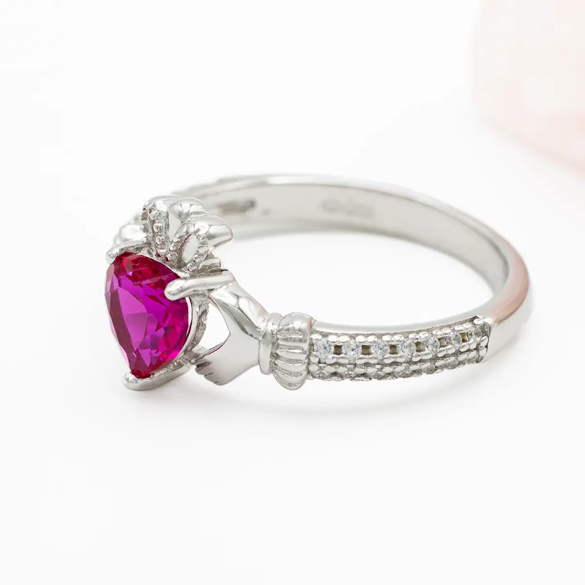 Silver July Claddagh Birthstone Ring Photo 3 
