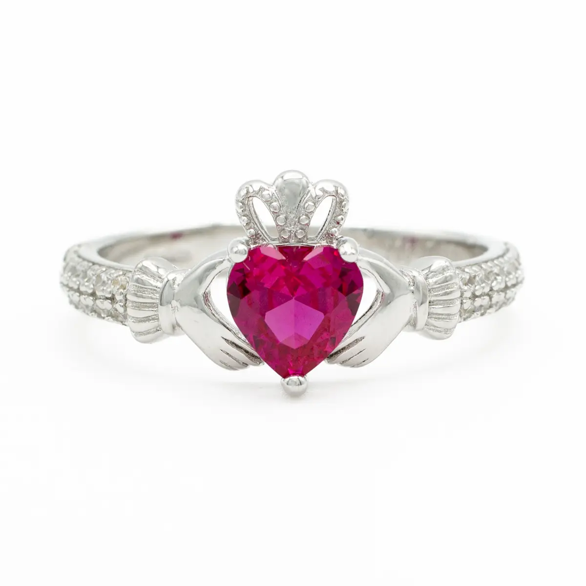 Silver July Claddagh Birthstone Ring