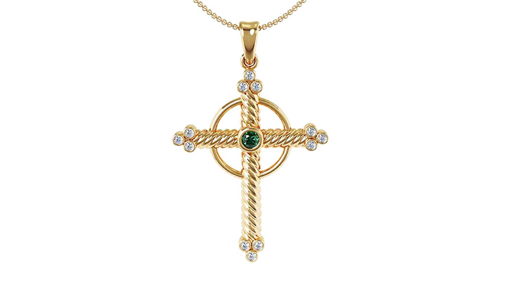 Gold Celtic Pendant with Emerald Stone