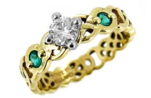 Yellow and White Gold Diamond & Emerald Celtic Knot Ring