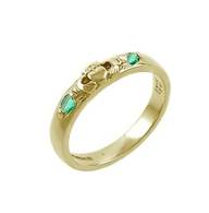 #2 Yellow Gold 2 Stone Emerald Claddagh Ring: