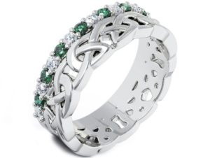 White Gold Colored Green Diamond Celtic Ring