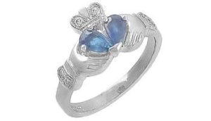 Split Heart Sapphire And Diamond Claddagh Ring