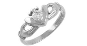 White Gold Single Stone Diamond Claddagh Ring