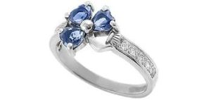 White Gold Heart-shape Sapphire & Diamond Shamrock Ring