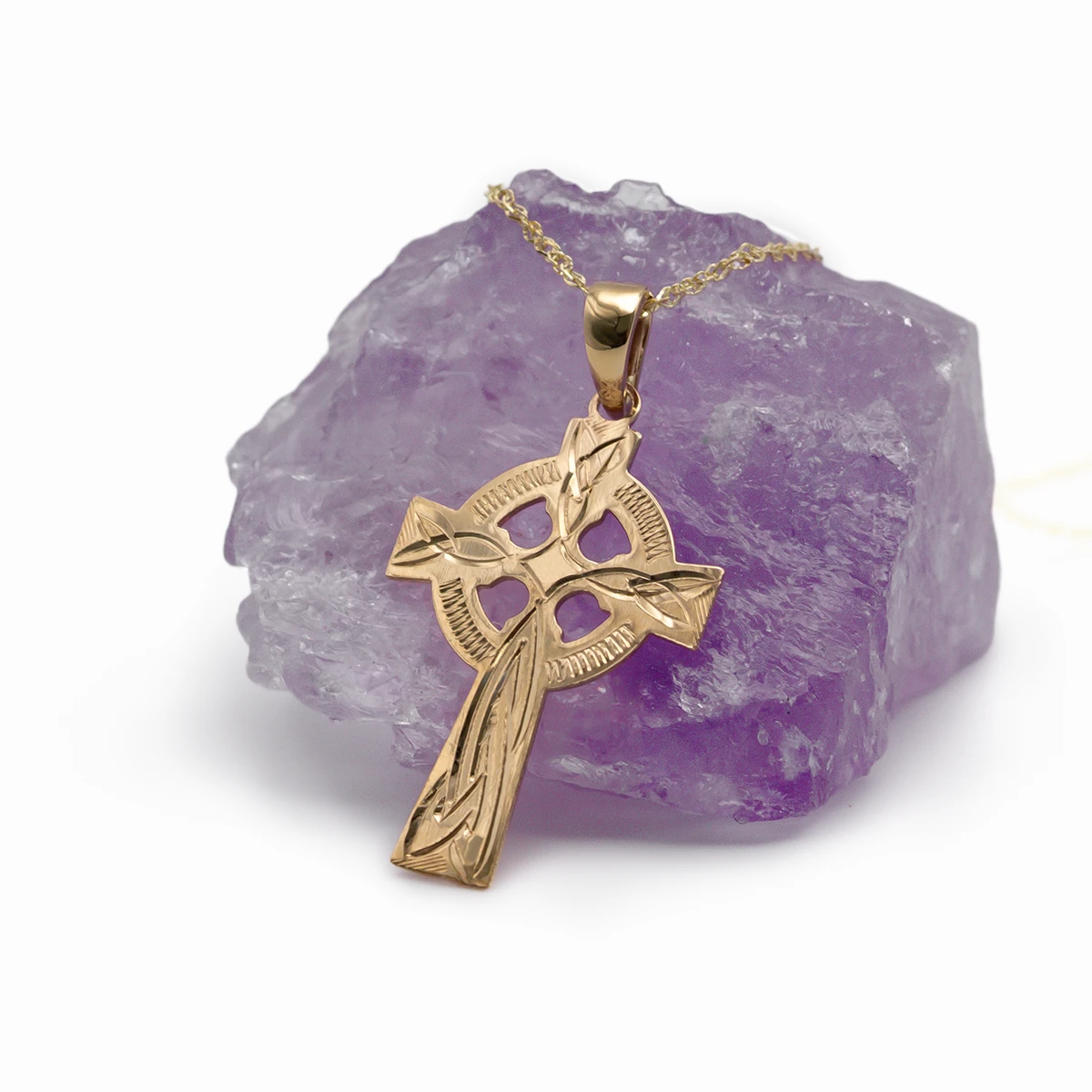 Hand Engraved 14k Gold Celtic Cross Pendant Photo 9 
