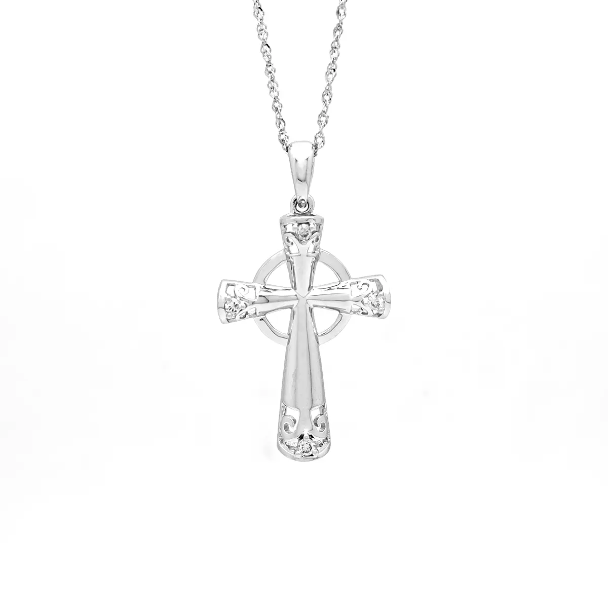 Ladies White Gold Diamond Celtic Cross Necklace Photo 3 