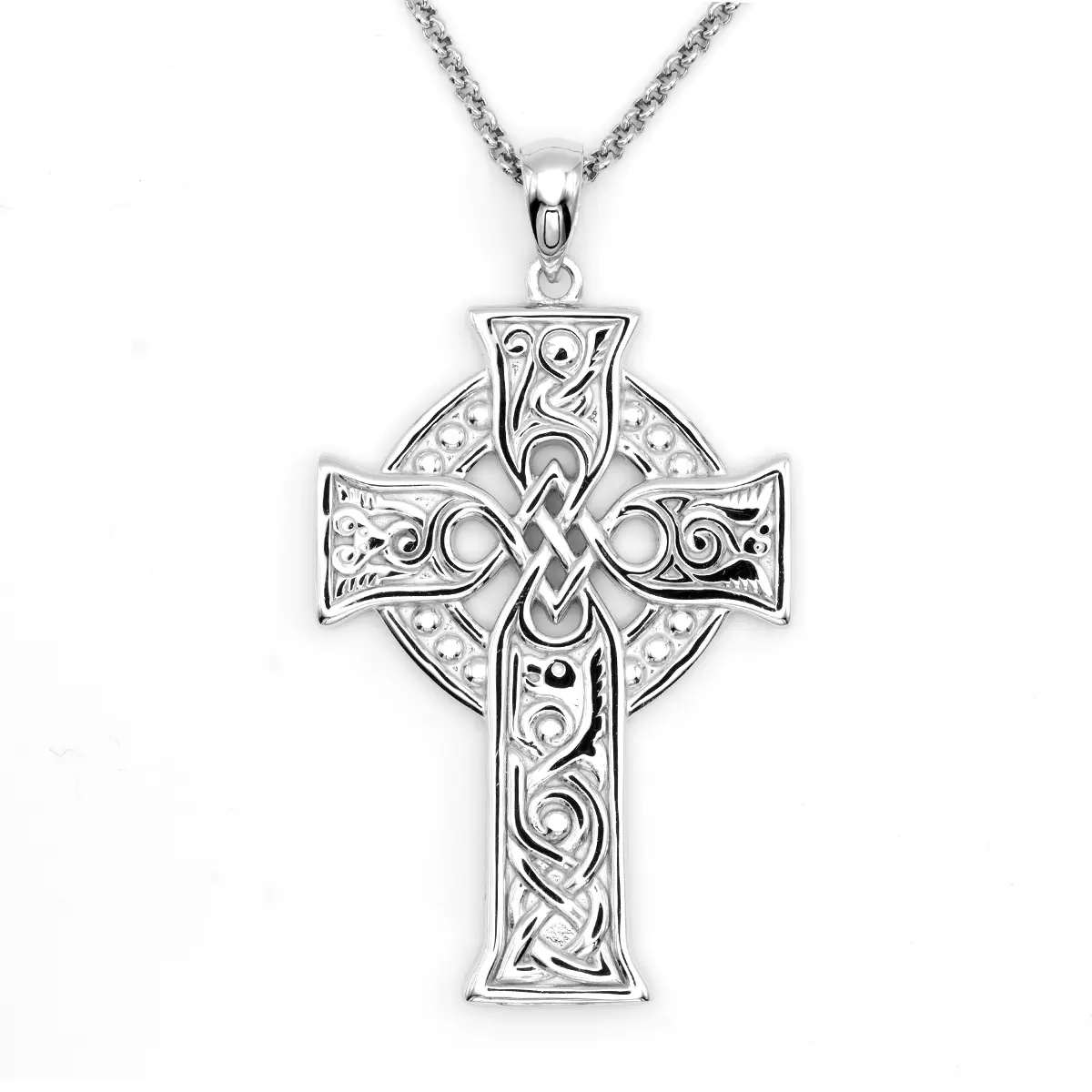 Mens Sterling Silver Large Celtic Cross Four Apostles Pendant 10...