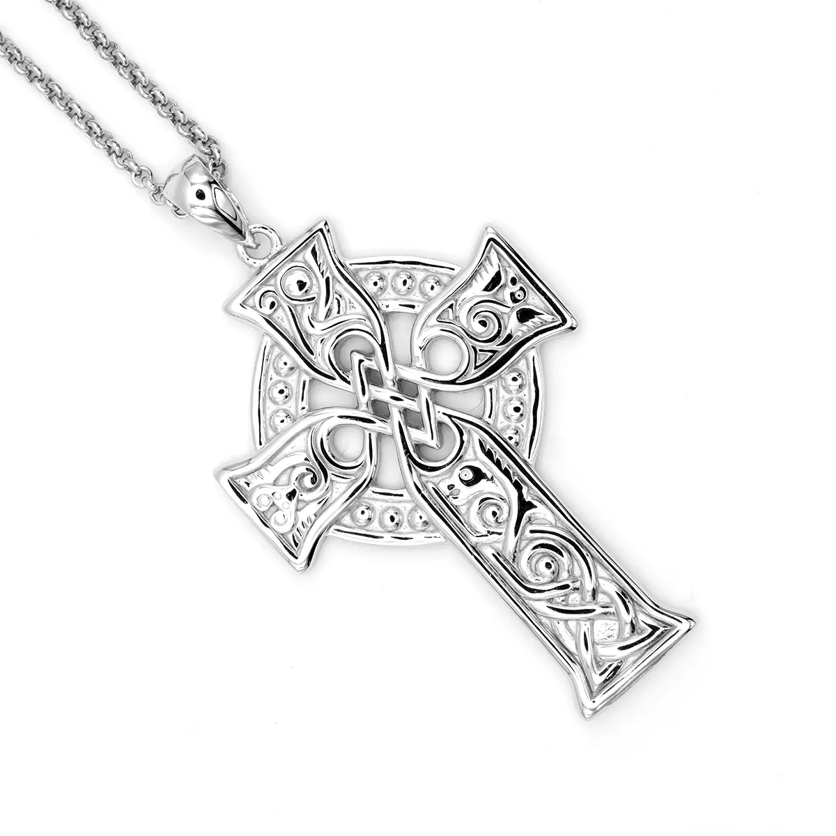 Mens Sterling Silver Large Celtic Cross Four Apostles Pendant 11...