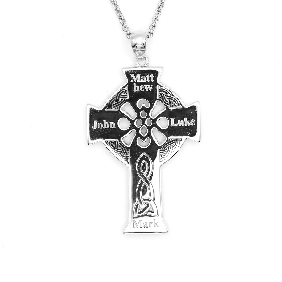 Mens Sterling Silver Large Celtic Cross Four Apostles Pendant 3...