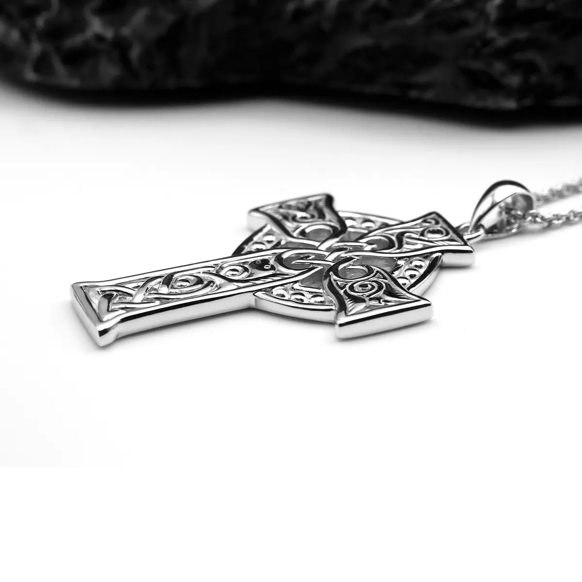 Mens Sterling Silver Large Celtic Cross Four Apostles Pendant 4...