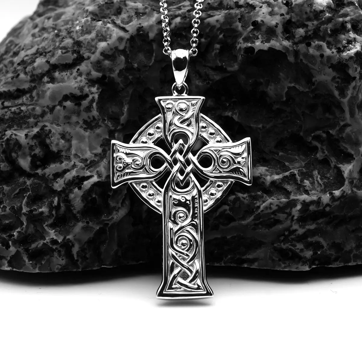 Mens Sterling Silver Large Celtic Cross Four Apostles Pendant 5...