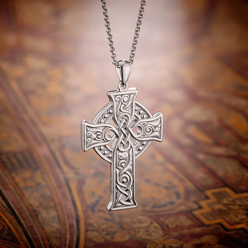 Mens Sterling Silver Large Celtic Cross Four Apostles Pendant 8...