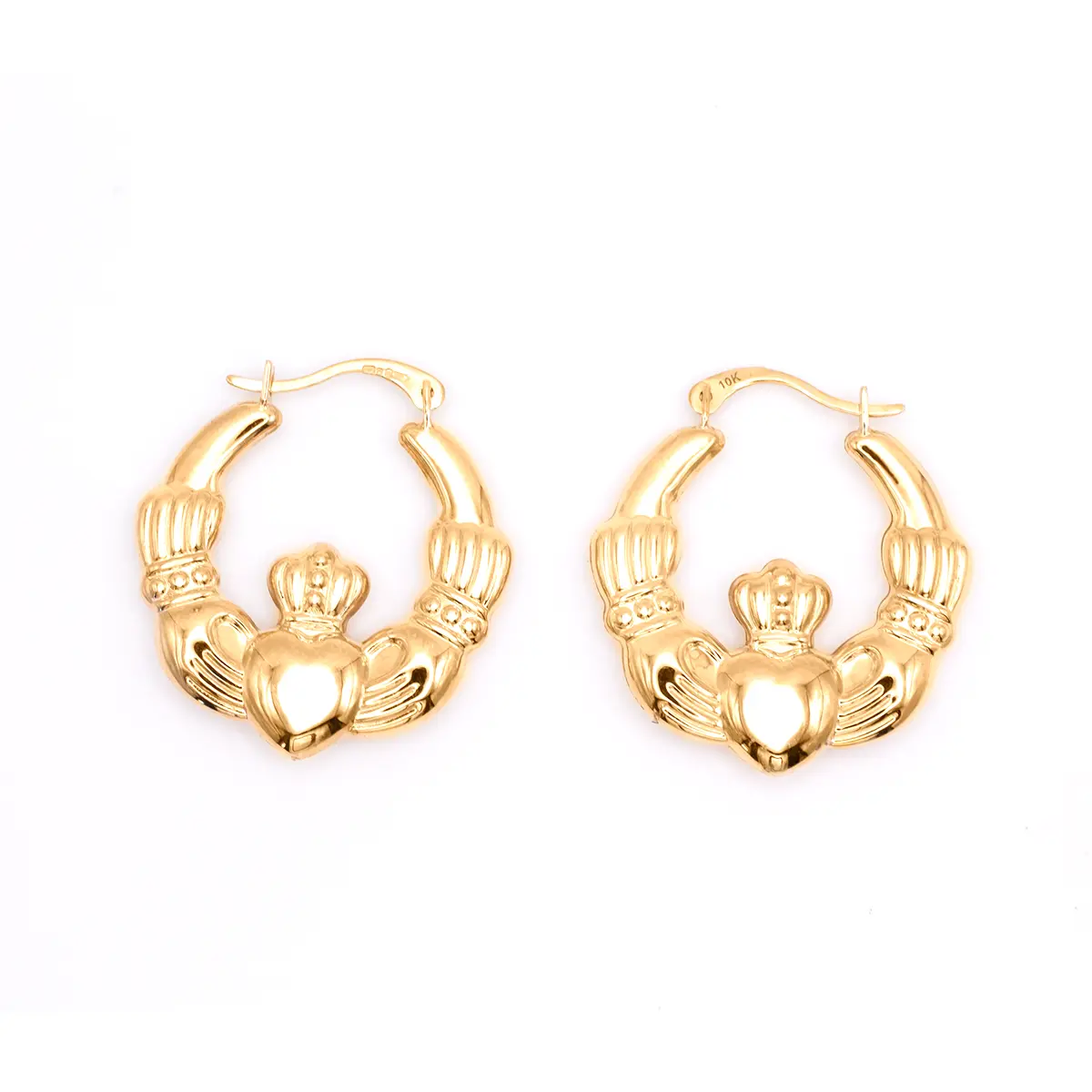 14k Gold Irish Claddagh Creole Hoop Earrings