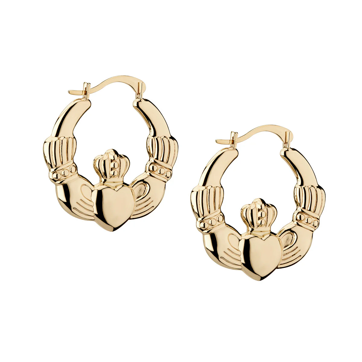 9k Gold Medium Claddagh Hoop Earrings
