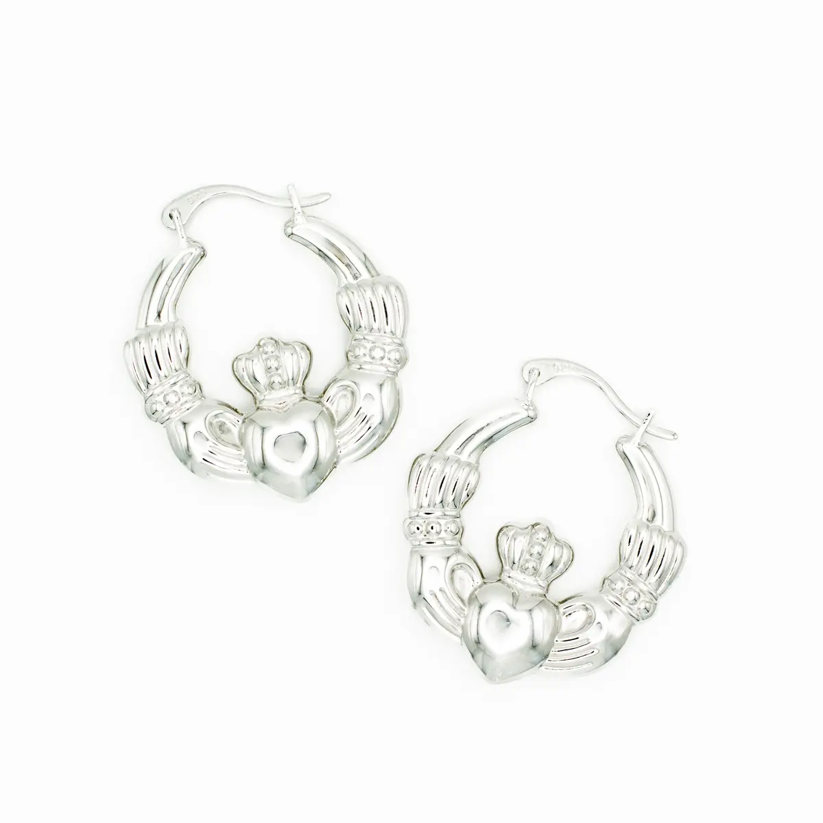 Sterling Silver Claddagh Medium Creole Hoop Earrings Photo 3 