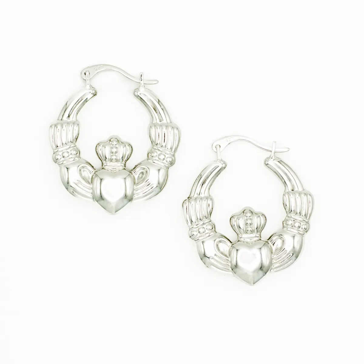 Sterling Silver Claddagh Medium Creole Hoop Earrings Photo 2 