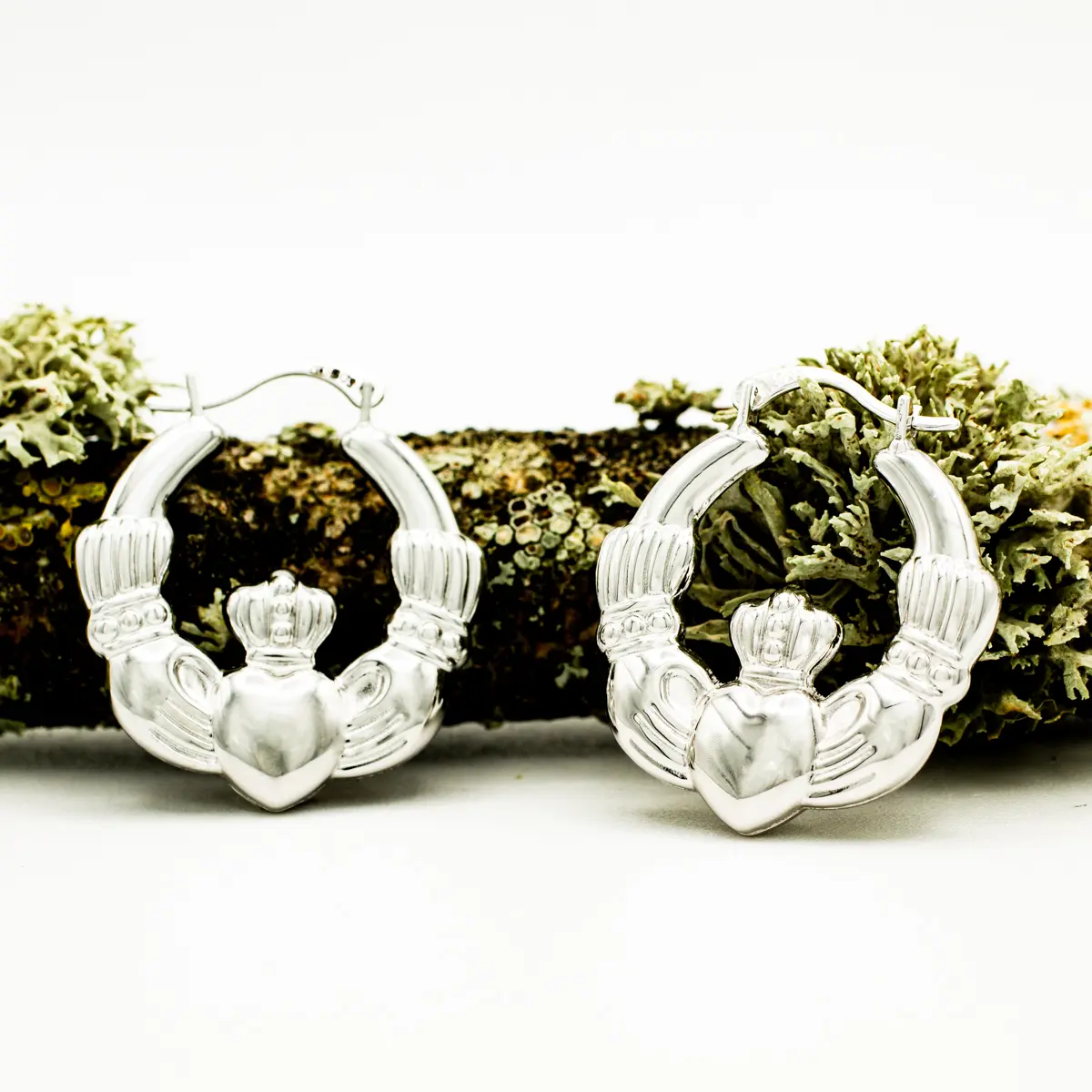 Sterling Silver Claddagh Medium Creole Hoop Earrings
