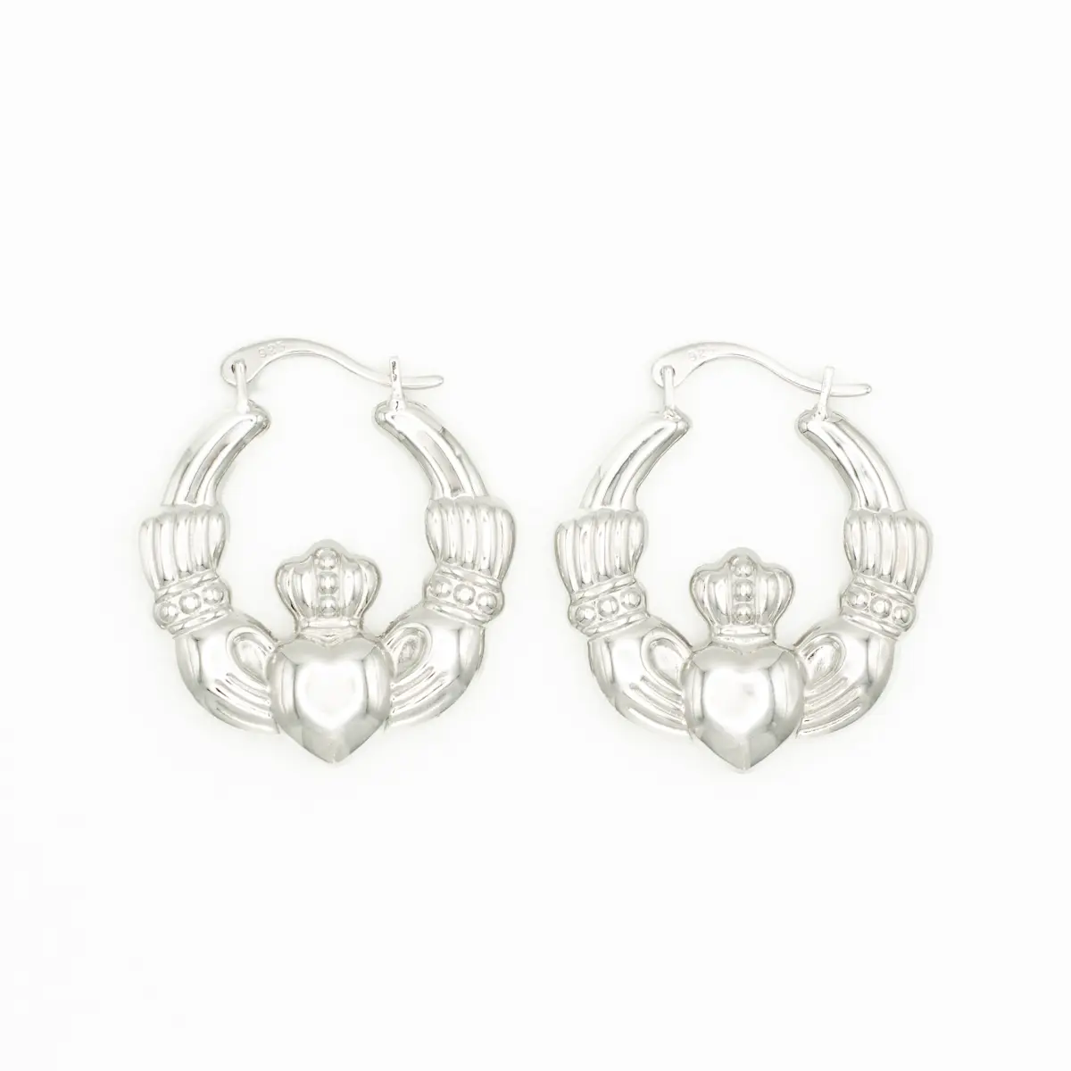 Sterling Silver Claddagh Medium Creole Hoop Earrings