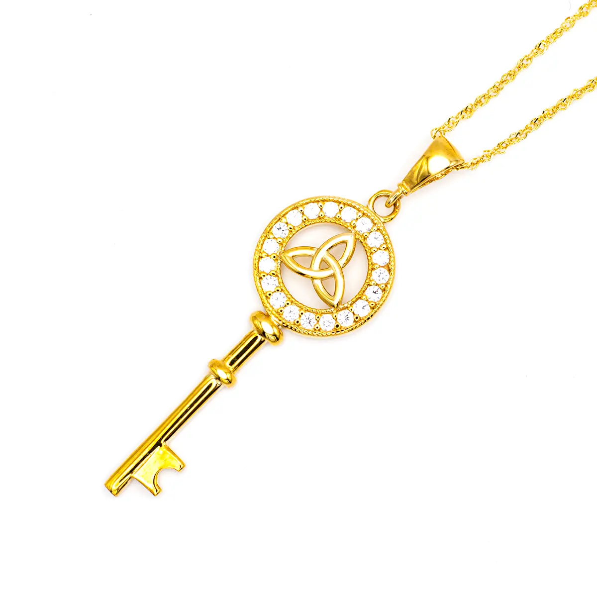 10k Gold Trinity Knot Key Pendant Set With Cubic Zirconia Stones 2...